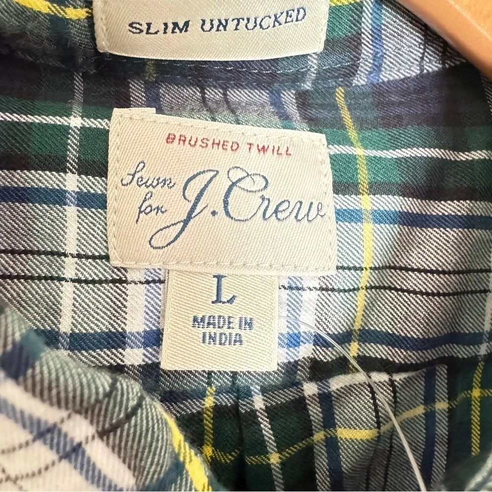 NWT J.Crew Men's Brushed Twill Flannel Slim Untucked Shirt Size L